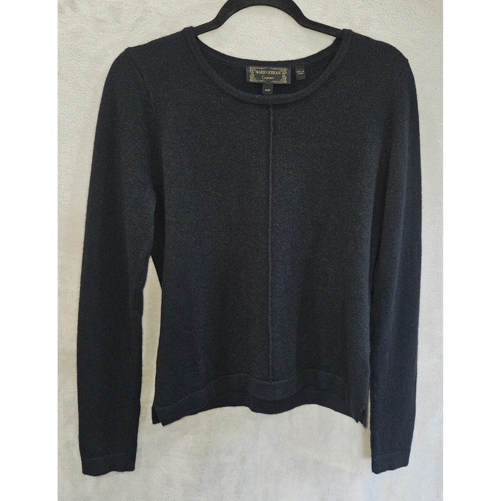 Mario Serrani Cashmere Sweater Black Crew Neck Exposed Seam Detail Womens Medium